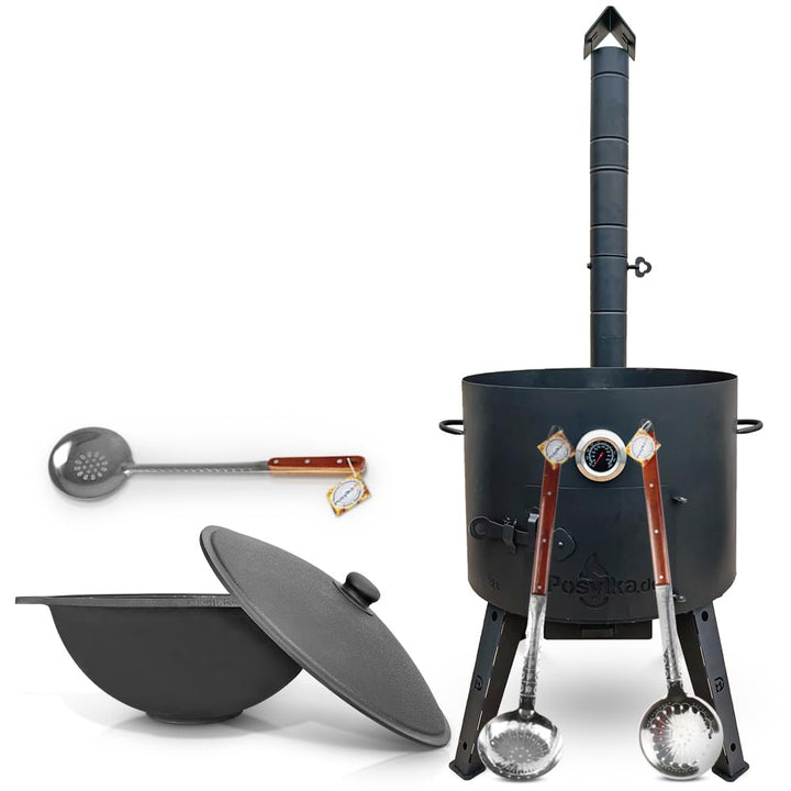 Utschak Feuerofen Gusseisen Topf flacher Boden mit Deckel (22 L) KazanoFF, Учаг, Kazan Outdoor, Feue