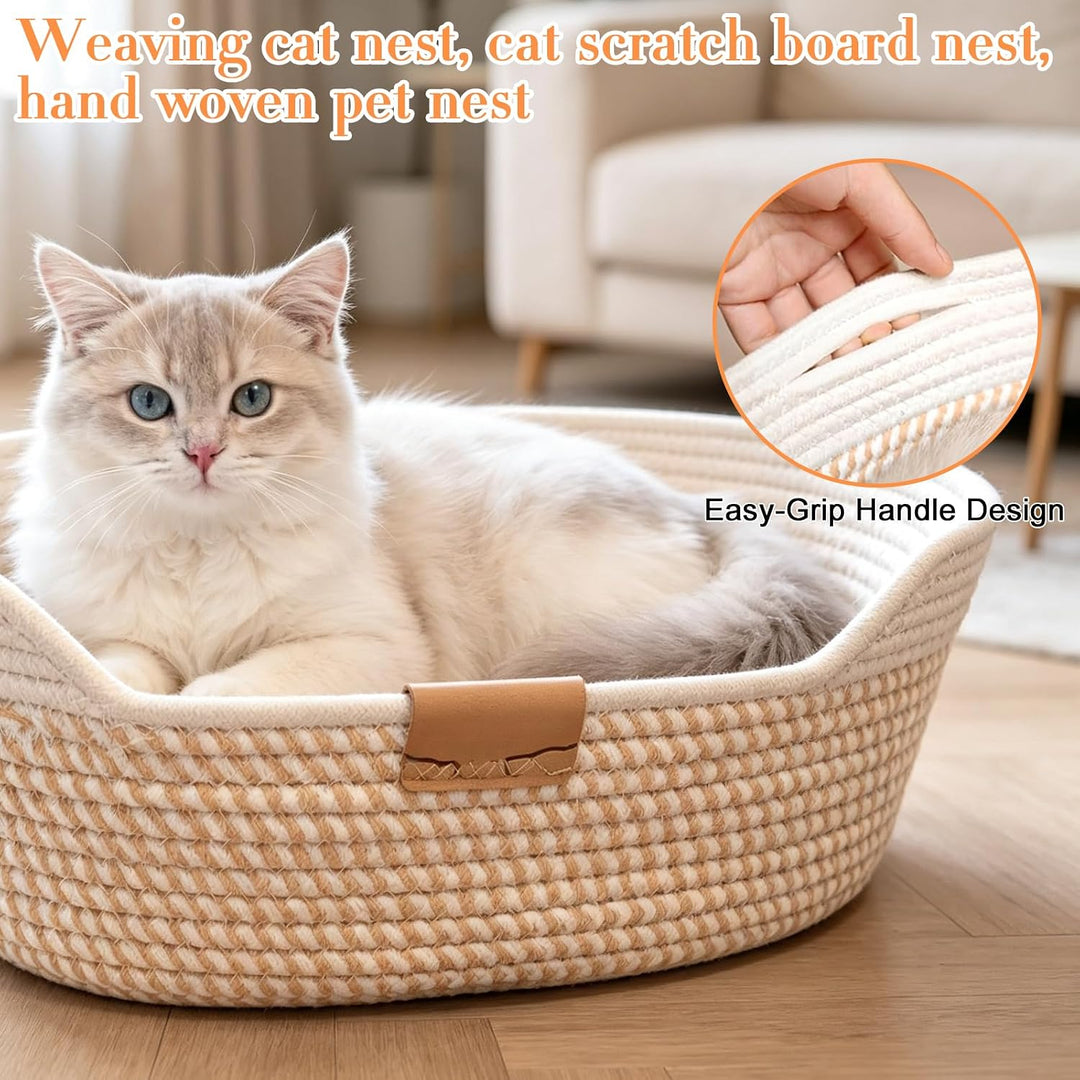 Gewebtes Katzenbett, Katzenkorb Zum Schlafen, Katzenkorb Aus Baumwollseilen, Katzennestchen Geflocht