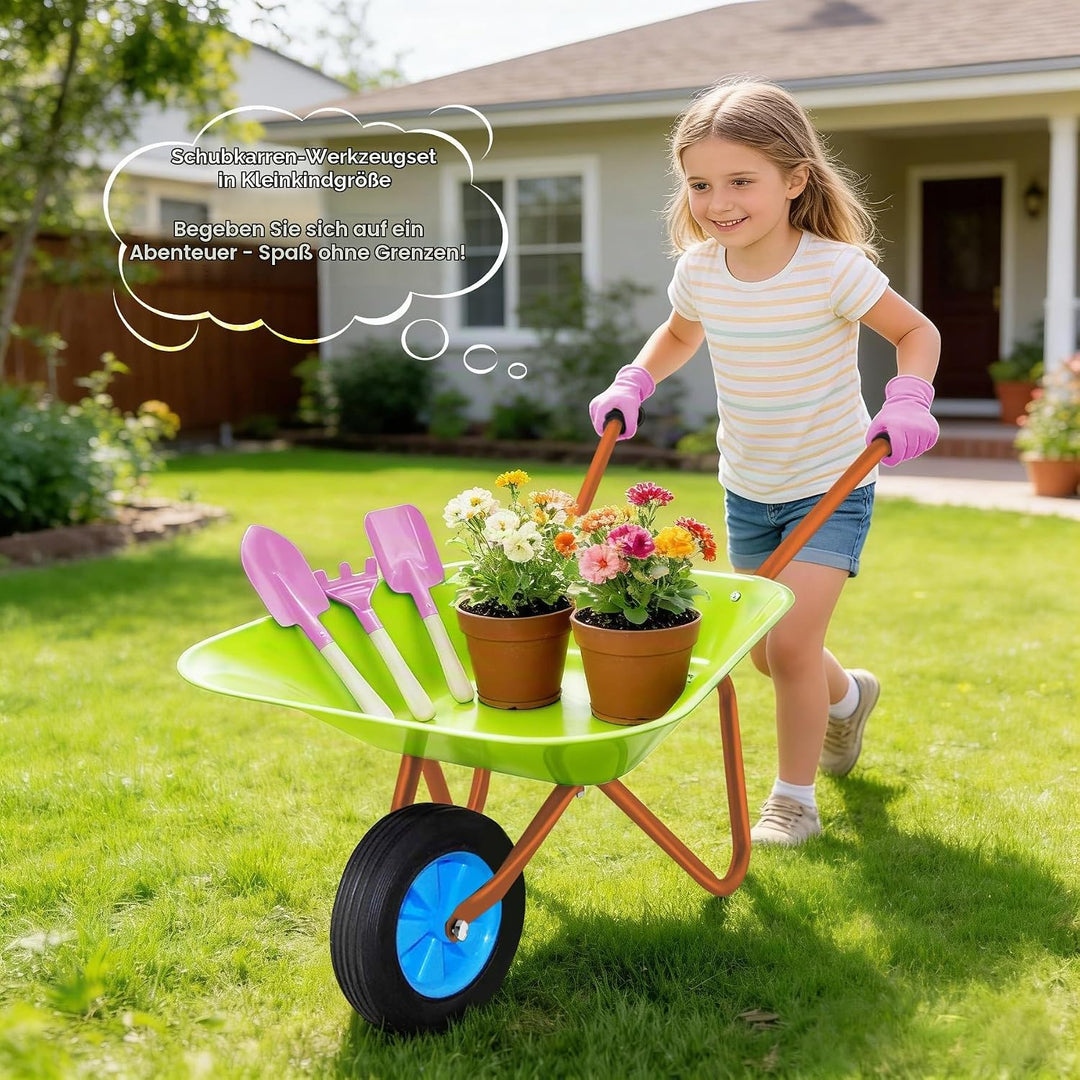 Schubkarrenset für Kinder, Gartenschubkarre en Metal, Kinder Gartengeräte, Gartenwerkzeug Kinder zum