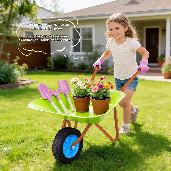 Schubkarrenset für Kinder, Gartenschubkarre en Metal, Kinder Gartengeräte, Gartenwerkzeug Kinder zum