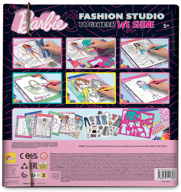 Lisciani - BARBIE - Skizzenbuch Set Wir Glänzen - Modestudio - Models zum Anziehen - Kreatives Spiel