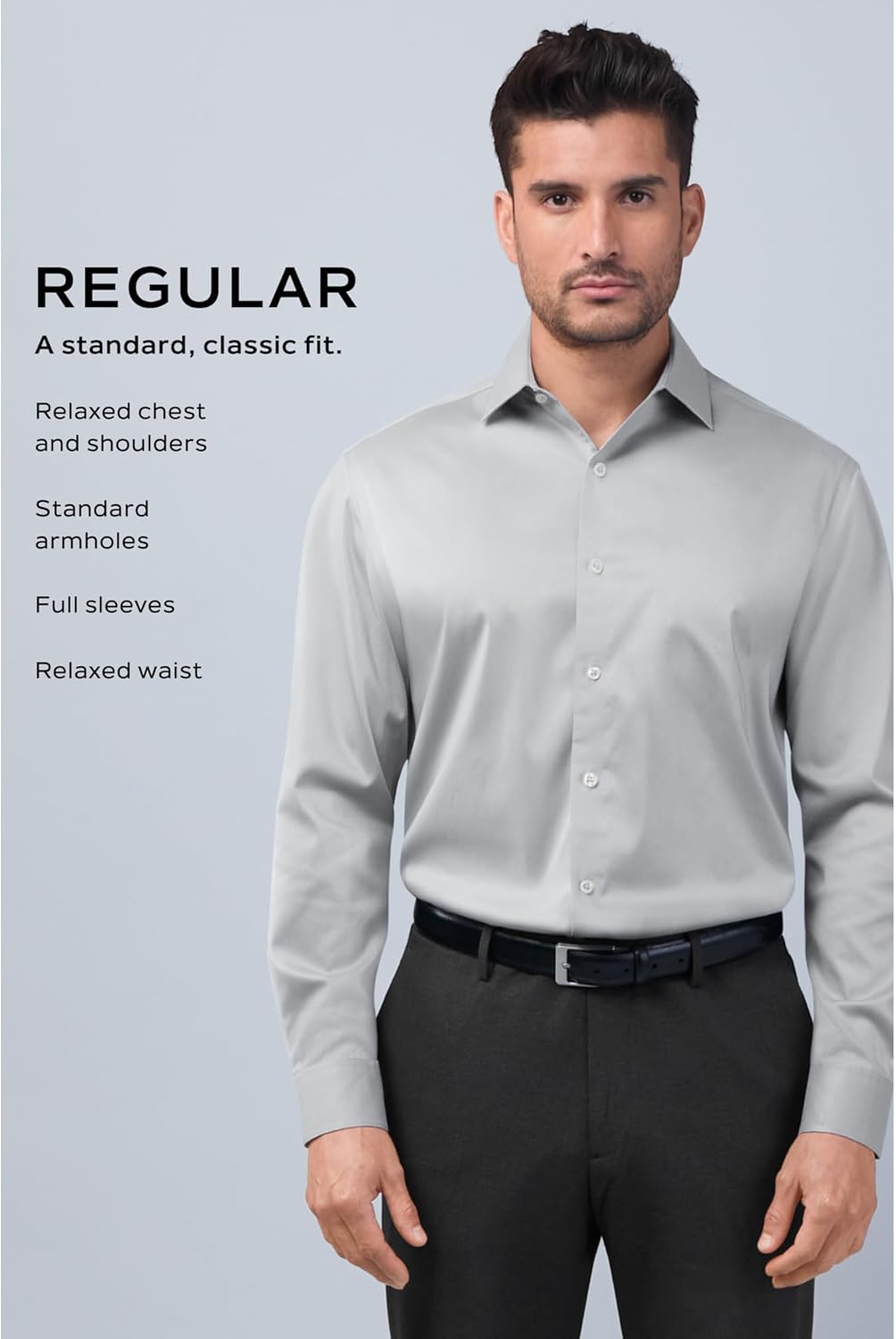 Van Heusen Herren Popeline, Normale Passform, Fester Spitzkragen Klassisches Hemd L Grau, L Grau