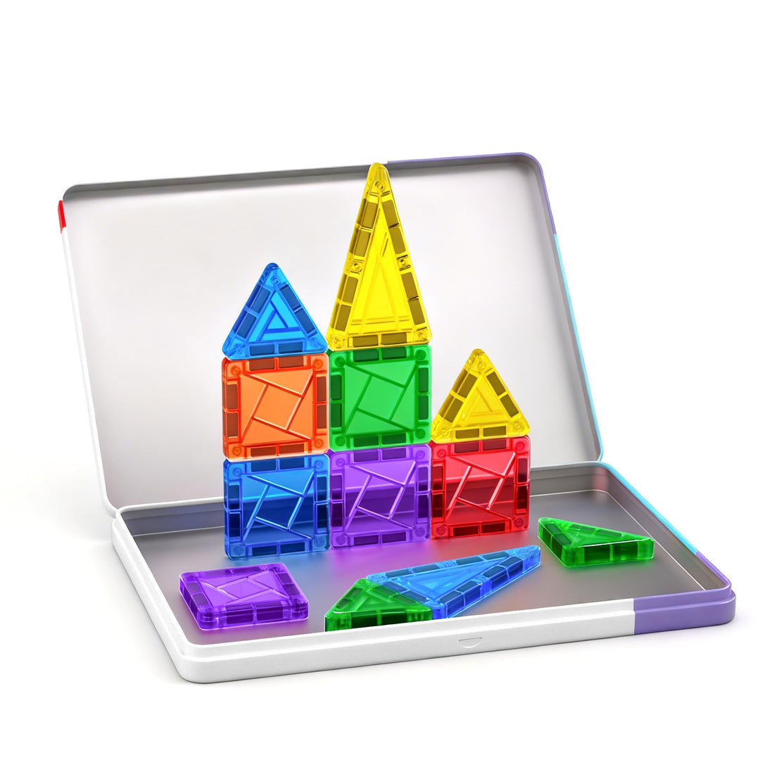 WOOBLO Magnetische Bausteine, 63 Teile Mini Magnetbausteine Reiseset Magnetspielzeug Reisespielzeug