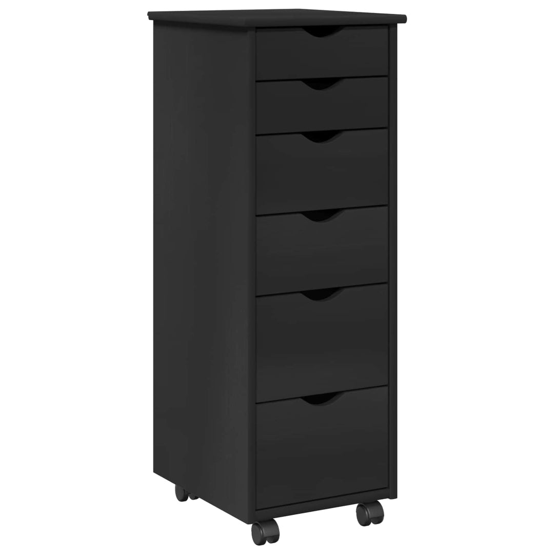 vidaXL Rollschrank Mit Rad Schwarz 34 x 39 x 93,5 cm Massivholz Kiefer, Studienmöbel, rechteckiger R