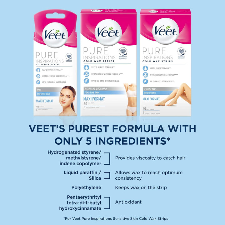 Veet Pure Bikini Cold Wax Strips, 30 Stück
