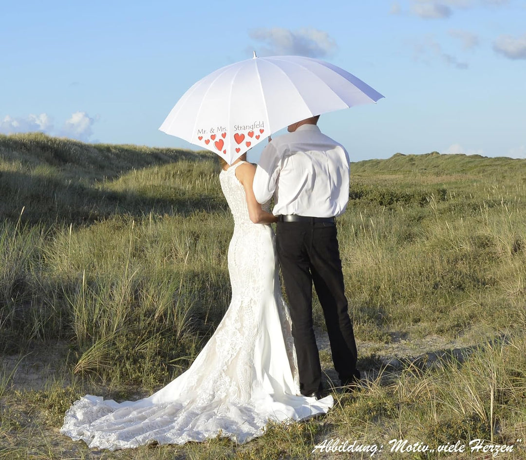 iX-brella Hochzeitsschirm Brautschirm Wedding Heart - personalisiert mit Name - Herzen - weiss oder