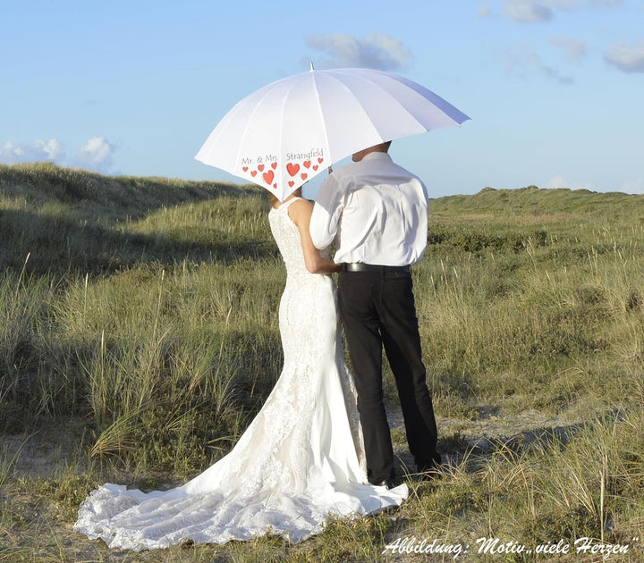 iX-brella Hochzeitsschirm Brautschirm Wedding Heart - personalisiert mit Name - Herzen - weiss oder