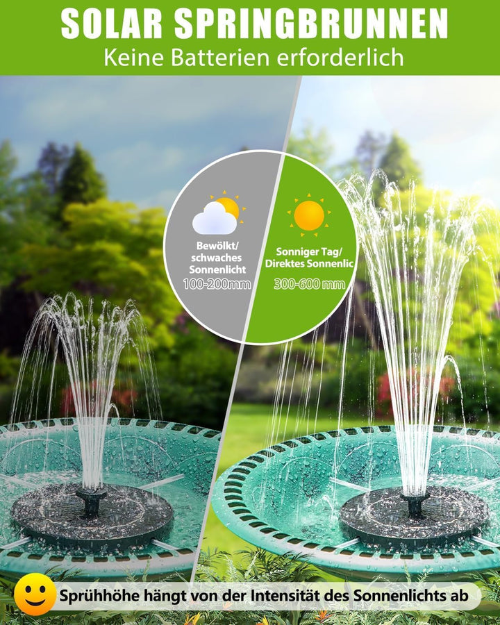 Solar Springbrunnen für Aussen, Solar Teichpumpe mit 6 Effekte Solar Wasserpumpe Solar schwimmender