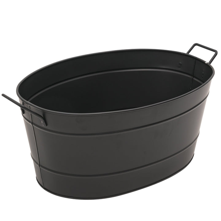 Achla Designs Ovale Wanne aus verzinktem Stahl C-51BK - Schwarz Holzwanne, Holzwanne