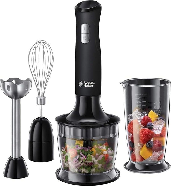 Russell Hobbs Stabmixer [3-in-1: Pürierstab/Zerkleinerer, Mixer- & Schneebesenaufsatz] Matt Schwarz