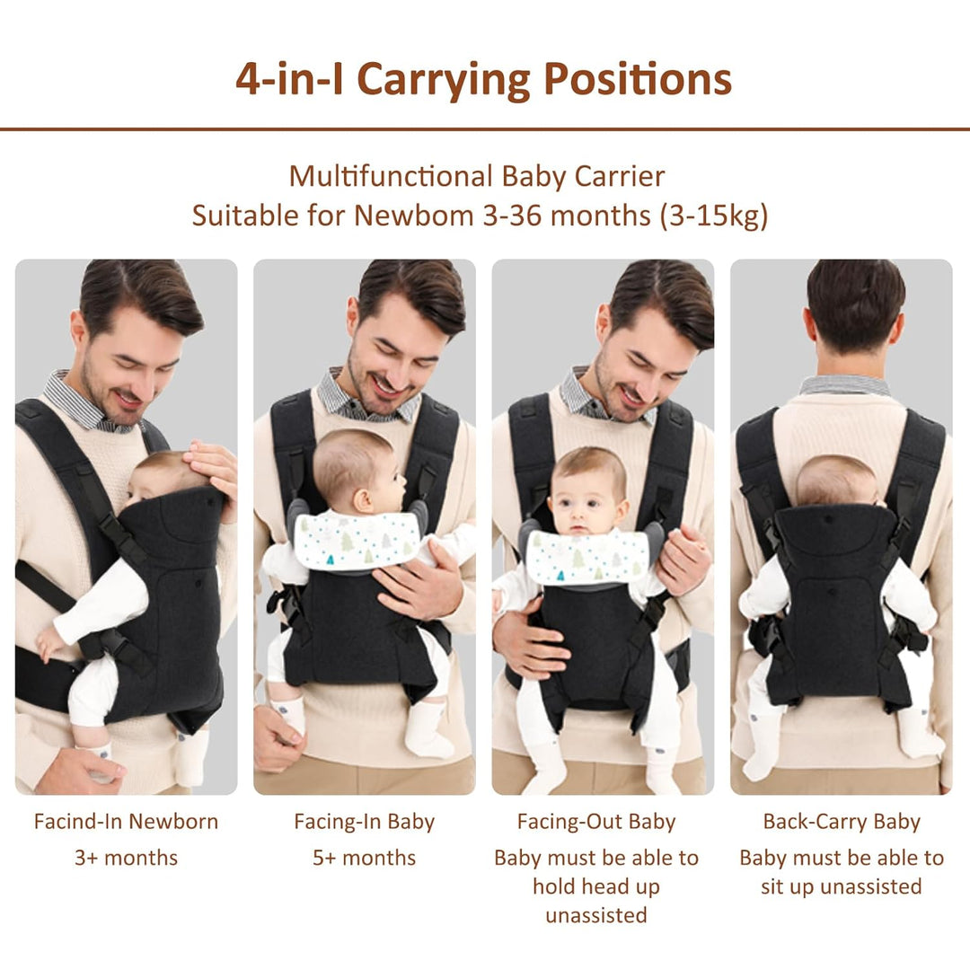 IULONEE Babytrage für Neugeborene Ergonomische Baby Carrier mit abnehmbarem Lätzchen Vorne nach hint