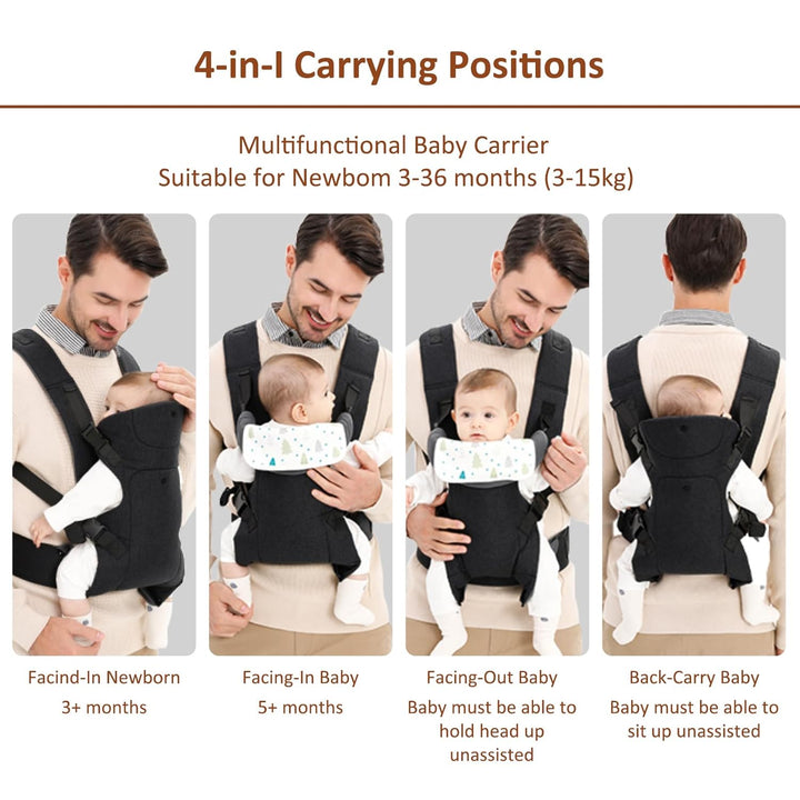 IULONEE Babytrage für Neugeborene Ergonomische Baby Carrier mit abnehmbarem Lätzchen Vorne nach hint