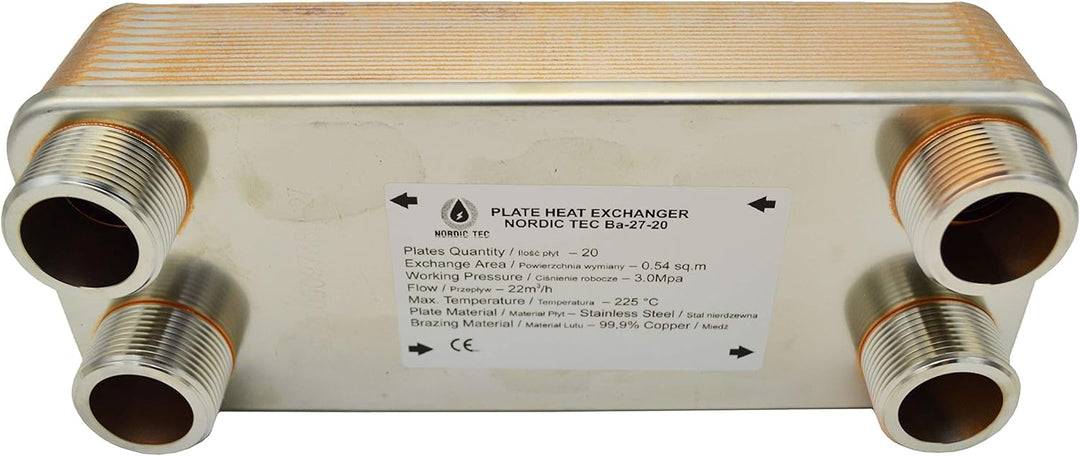 Edelstahl Wärmetauscher Plattenwärmetauscher Nordic Tec Ba-27-20 20 Platten 125 kW 1 1/4 Zoll (Platt