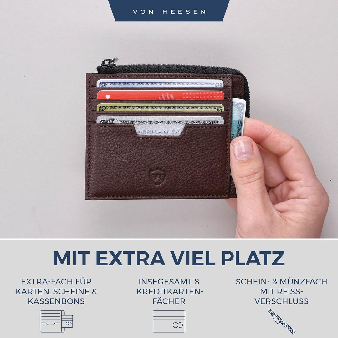 VON HEESEN Leder Kartenetui Geldbörse Herren & Damen Kreditkartenetui (Medium, Dunkelbraun) Dunkelbr