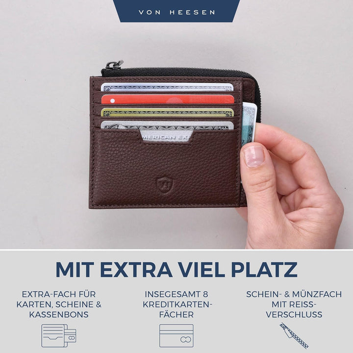 VON HEESEN Leder Kartenetui Geldbörse Herren & Damen Kreditkartenetui (Medium, Dunkelbraun) Dunkelbr