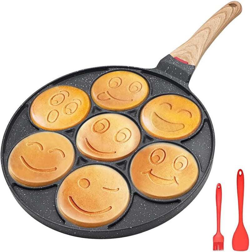 Bobikuke Smiley Pancake Pfanne, Antihaft Pancake Maker 7 Löcher Spiegelei-Pfanne für Kinder, 26 cm (