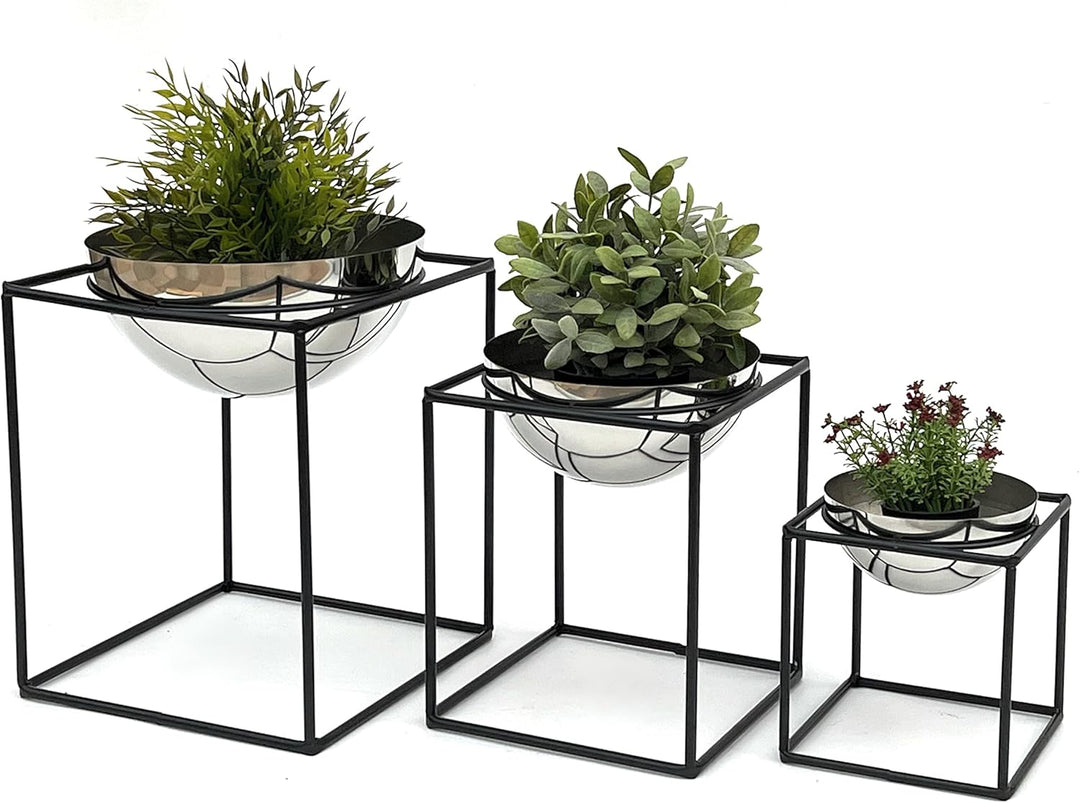 DanDiBo Blumenhocker Metall mit Topf Schwarz Silber Blumenständer 96256 3er Set Blumensäule Modern P