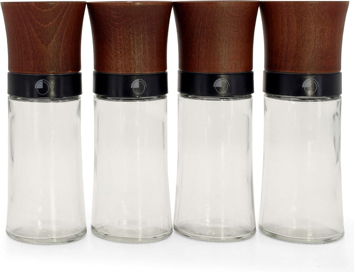 freiwerk Pfeffermühle Salzmühle 4er Set Keramikmahlwerk Chilimühle - ohne Gewürzinhalt - 150ml Buche