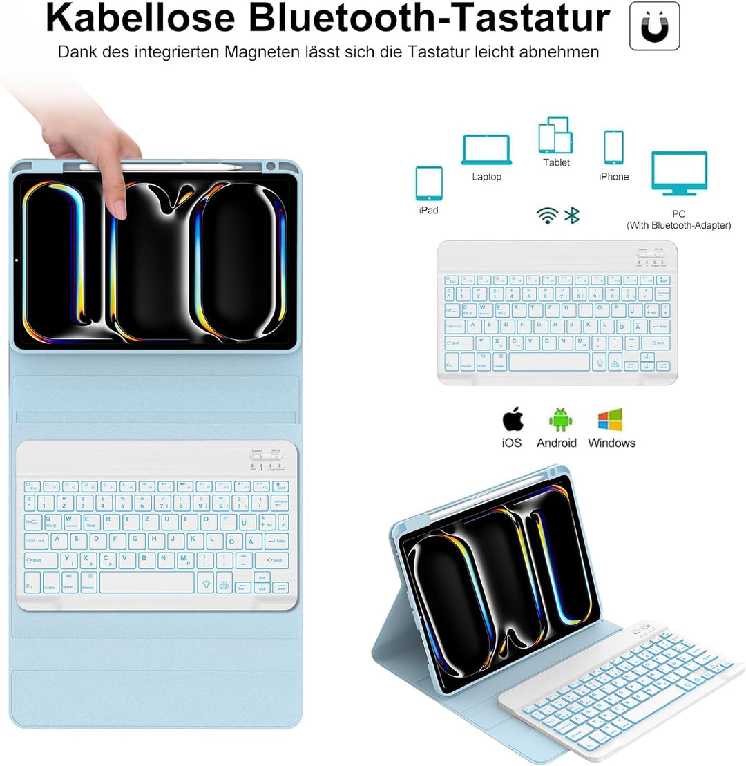 Tastatur für iPad pro 11" 2024 (M4), Hülle mit Tastatur für iPad Pro 5. Generation, Magnetisch Abneh