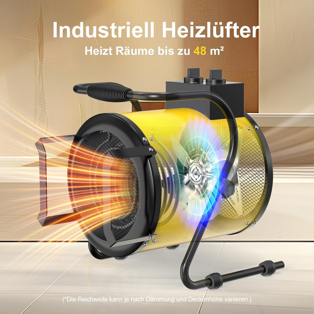 Heizlüfter 5 kW 400 V Elektroheizer Grosse Räume mit Thermostat 5 KW Gelb, 5 KW Gelb