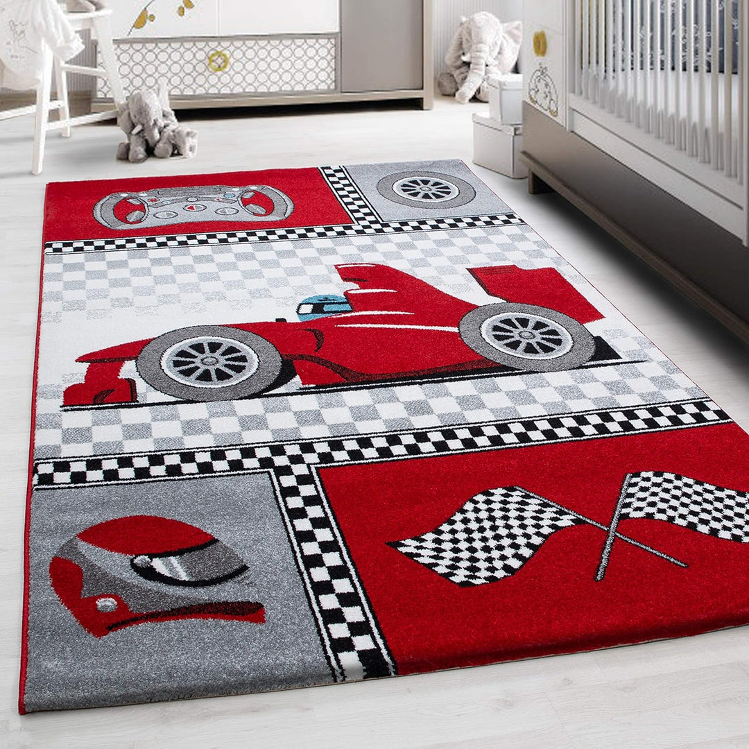 Kinderteppich Rennwagen Muster Spielteppich Weich & Soft Babyzimmer Spielzimmer Kinderzimmer Teppich