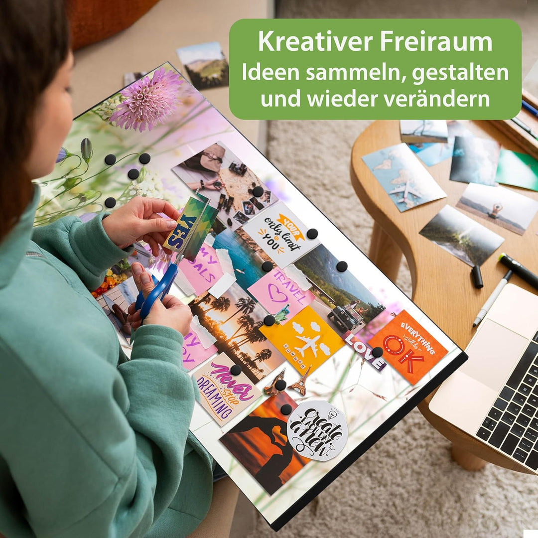 banjado Magnettafel schwarz 78 x 37cm / Magnetwand Metall/Magnetpinnwand als Memoboard/Pinnwand Magn