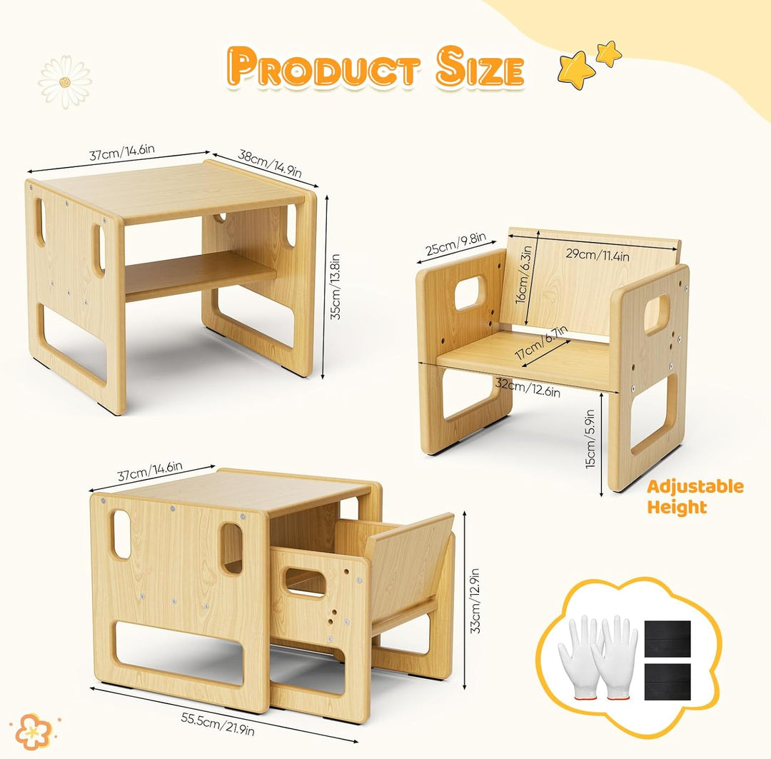 Children's Feeding Table and Chair Set, Montessori Wooden Children's Table, Game Desk with Storage S