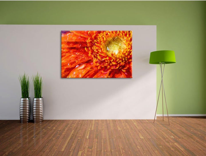 Pixxprint Red Flower Gerbera als Leinwandbild/Grösse: 100x70 / Wandbild/Kunstdruck/fertig bespannt,