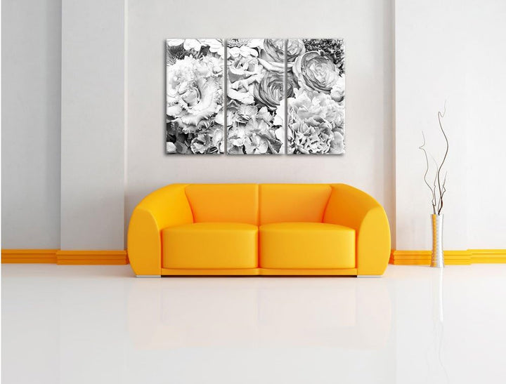 Pixxprint Blumenstrauss / 3-Teilig/Gesamtmass 120cm Leinwandbild bespannt auf Holzrahmen/Wandbild Ku
