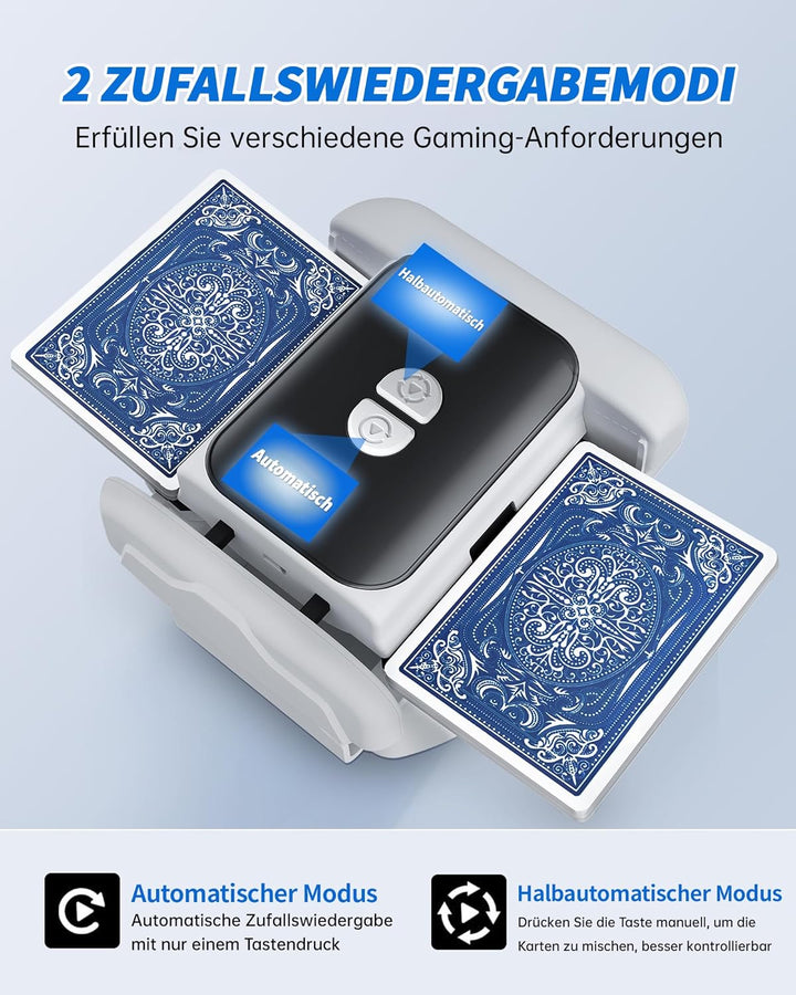 Kevsuvqin Geräuscharmer Kartenmischmaschine Elektrische, 3000mAh Kartenmischer, 2 Modi, Spielkartena