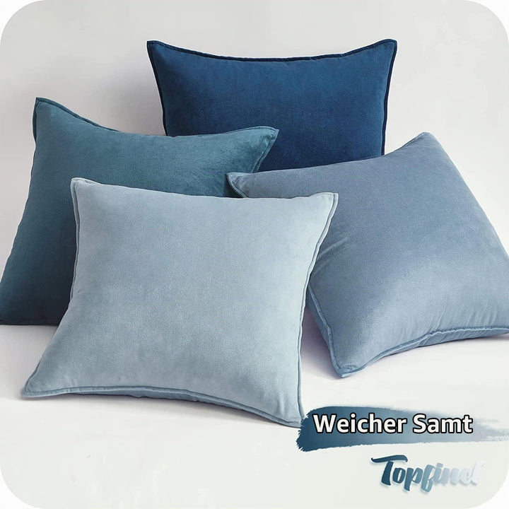 Topfinel Kissenbezug 50x50 blau 4er Set Samt Kissenbezüge Kissenhülle Dekokissenbezug sofakissen dek
