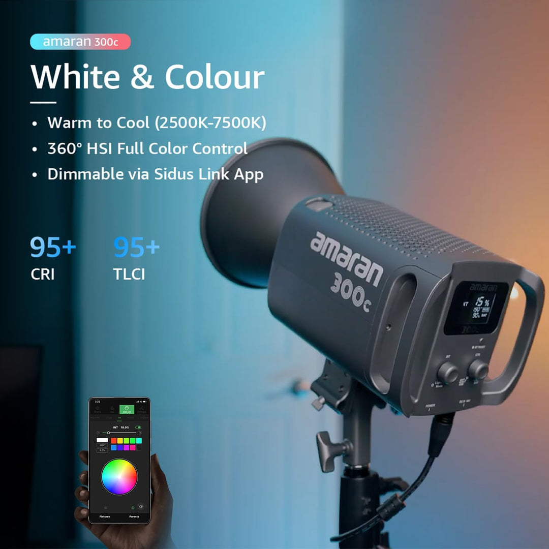 Amaran 300c - Vollfarbige 300W Bowens Mount Point-Source LED-Leuchte mit RGBWW und Hochwertiger Lich