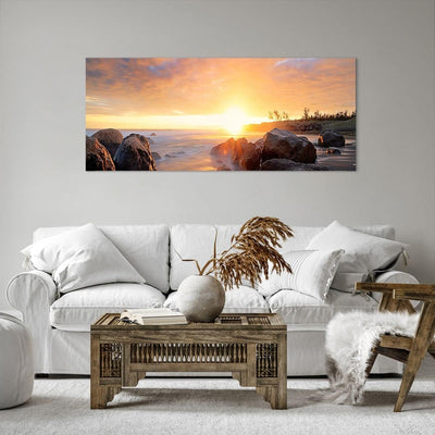 Wandbilder Dekoration Wohnzimmer Meer Strand Felsen Panorama Bilder auf Leinwand 120x50cm Leinwandbi