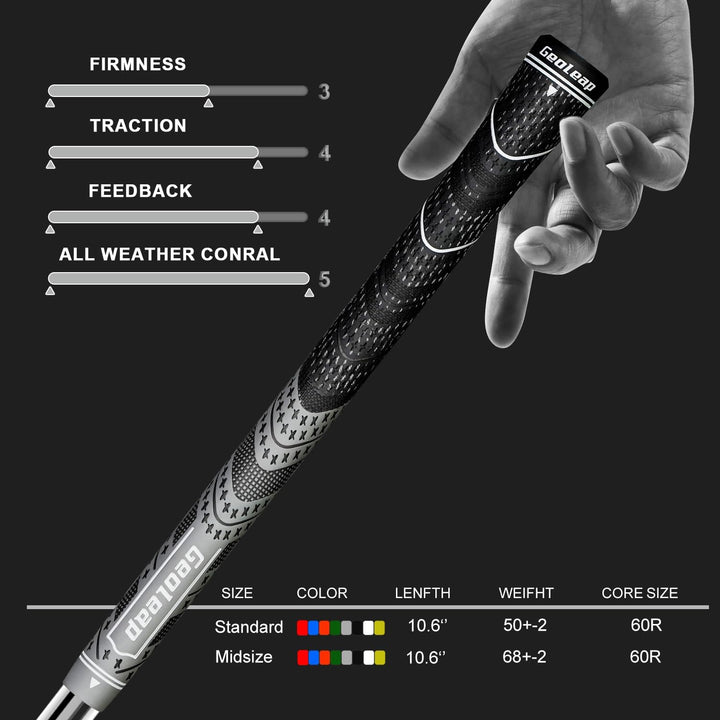 Geoleap Golfgriff-Set, 13 Stück, Cord-Gummimischung, Hybrid-Golfschlägergriffe, Allwetter-Leistung.
