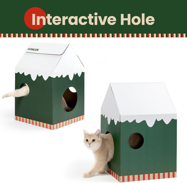 Conlun Katzenhaus mit Kratzbrett &amp; Katzenminze, Leicht zu Montieren - Kratzhöhle für Wohnungskatzen,