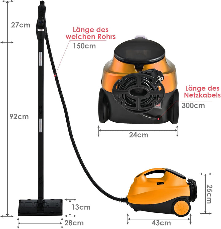 RELAX4LIFE Dampfreiniger 2000W, Dampfdruck: 4 bar, Tank: 1,5 L, Dampfzeit: bis 45 Min., bis 108°C, D