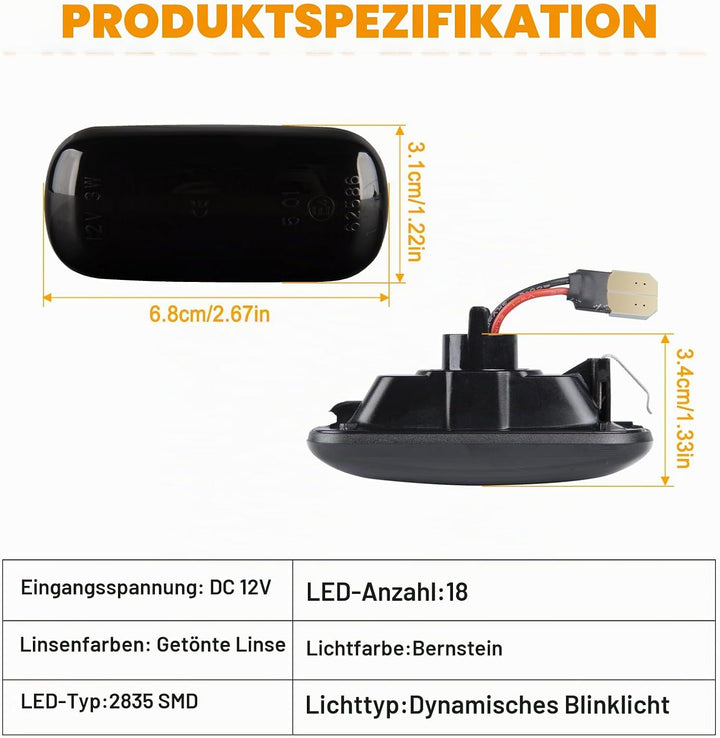 OZ-LAMPE LED Blinker Seitenblinker für Audi A3 S3 8P A4 S4 RS4 B6 B7 A4 B8 A6 S6 RS6 C5 C7 A8 D3 TT
