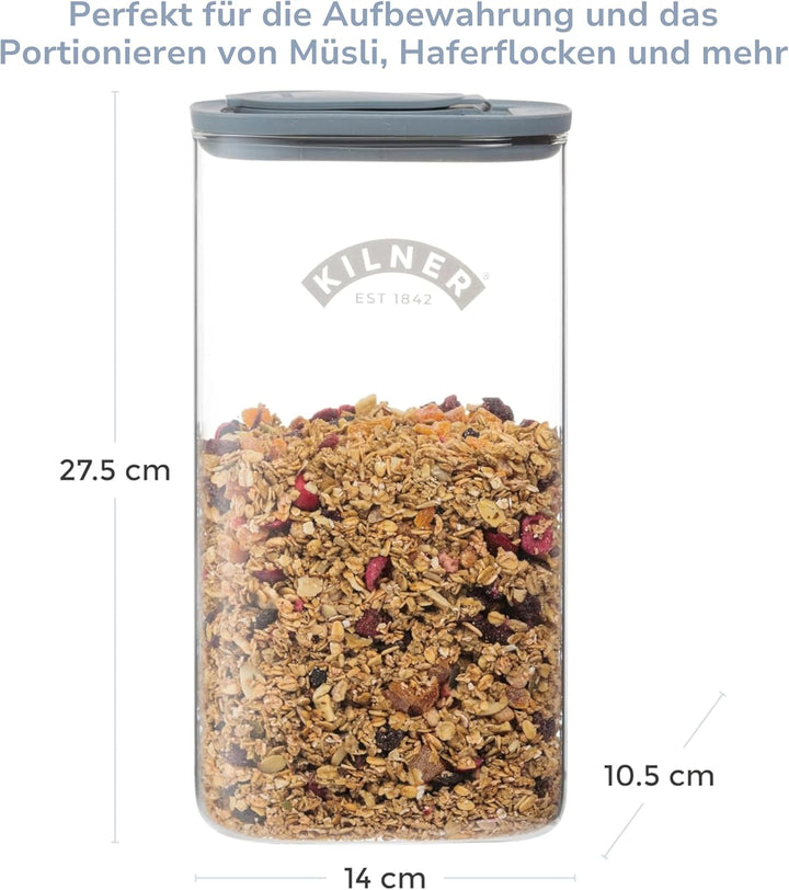 Kilner 3 Liter Müsli-Spender aus Glas | Vorratsdose mit luftdichtem Glas & Silikondeckel | Ausgiesst