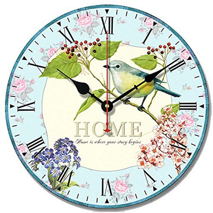 SWHONG Shabby Chic Vogel Wanduhr für Wohnzimmer Schlafzimmer Küche Wohnkultur, Holz Silent Home Wand