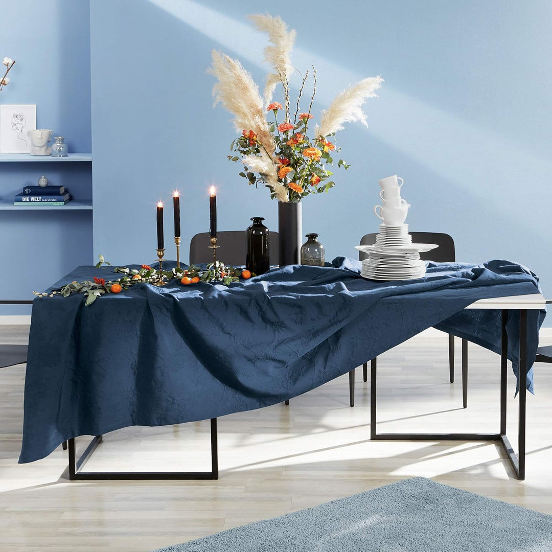 Erwin Müller Tischwäsche, Tischdecke mit Jaquardmuster, Serie Arnsberg blau Grösse 130x220 cm - Robu