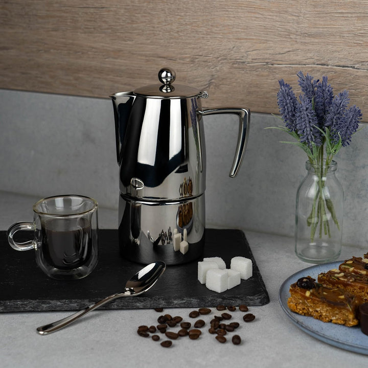 Café Stål DEC-04M Espresso Kaffeekocher, 18/10 Edelstahl 4 Mokkatassen Espressokocher, 4 Mokkatassen
