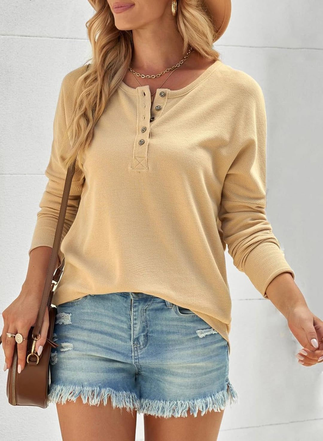 Dokotoo Damen Langarmshirt Basic Knopfleiste Pullover Casual Einfarbig Langarm Oberteil Shirt Bluse