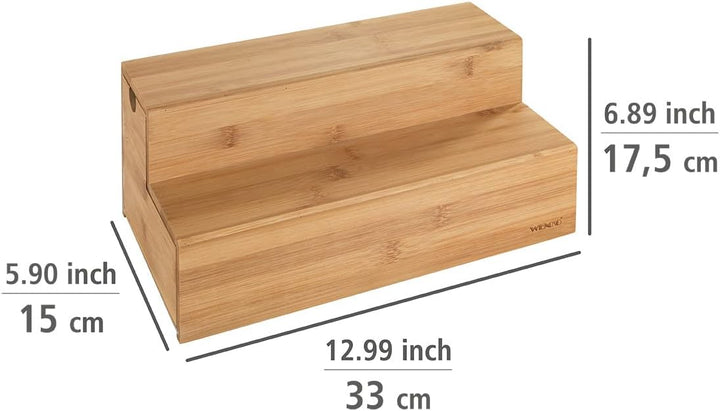 WENKO Bambus Treppe für Kaffee und Tee - Küchenregal mit Schublade, Bambus, 33 x 17.5 x 15 cm, Braun