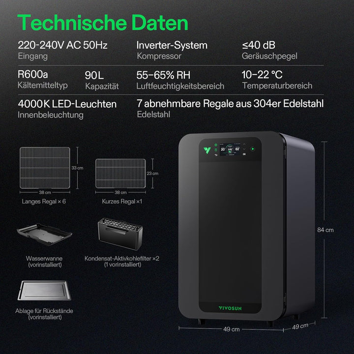 VIVOSUN Smart Post-Harvest Box, Automatischer Trockenschrank mit Temperatur- & Feuchtigkeitskontroll