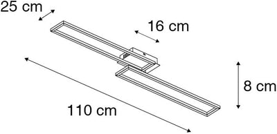 QAZQA - Modern Deckenleuchte I Deckenlampe I Lampe I Leuchte länglich schwarz 3-stufig dimmbar - Pla