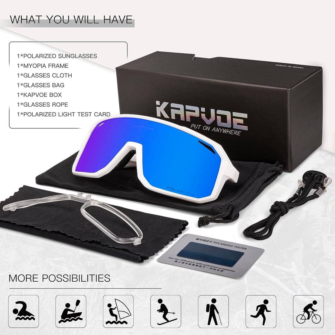 KAPVOE Fahrradbrille Polarisiert Herren Damen Sonnenbrille UV400 Schutz TR90 Rahmen Sportbrille Radf
