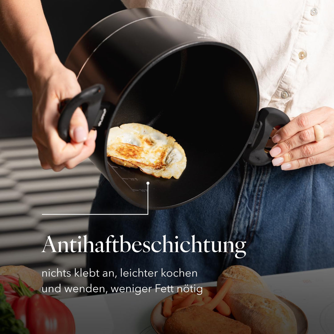 FLORINA Aluminium Topf (5 l) 22 cm I Kochtopf DELUX mit Glasdeckel I Messbecher & Antikratz-Beschich