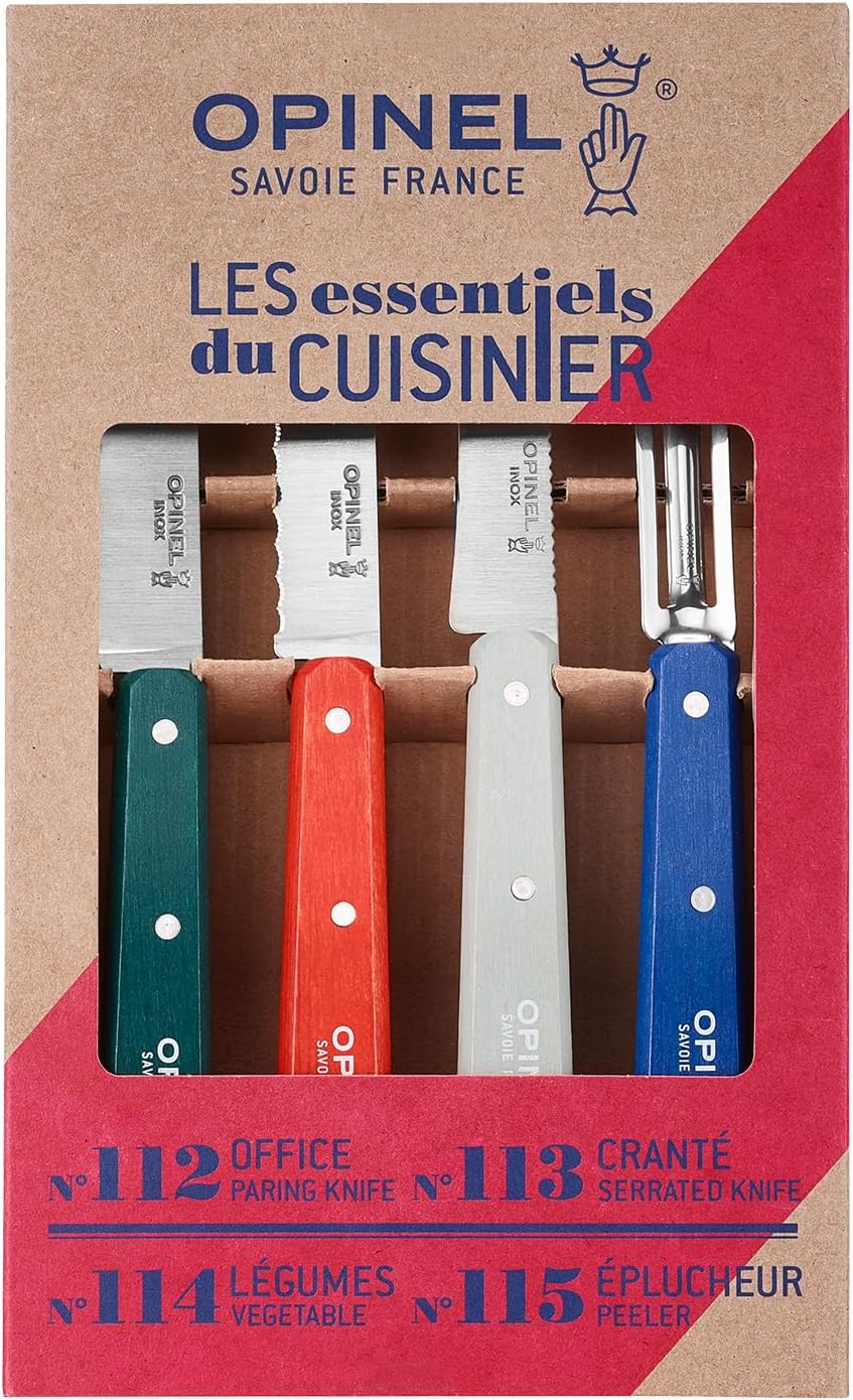 Opinel Essentiels Küchenmesser-Set DU CUISINIER, 4-teilig aus rostfreiem Stahl, 254643