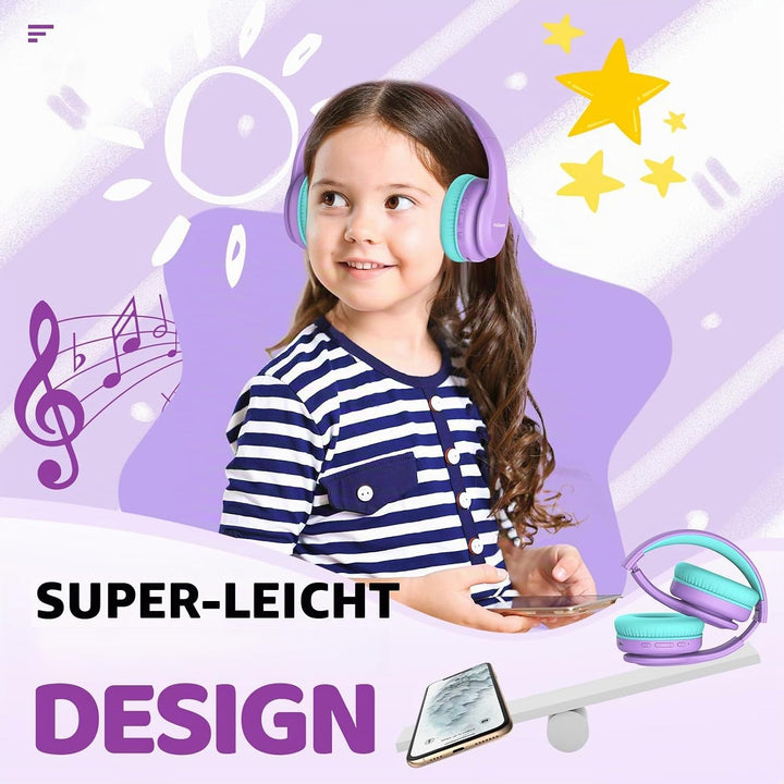 Bluetooth Kopfhörer Kinder, Kabellose Kinderkopfhörer Over-Ear mit 85/94dB Lautstärkebegrenzung, 60