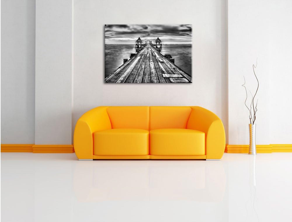 Pixxprint Monocrome, Bootssteg im Sonnenuntergang, Format: 100x70 auf Leinwand, 100x70